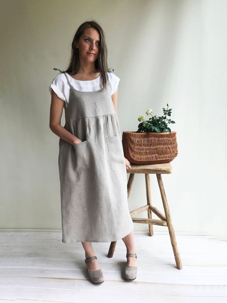 Natural Linen Strap Dress, Womens Sundress, Linen Jumper Dress, Plus Size Dress, Sleeveless Dress Linen Dress Women Jumper Pinafore Sundress image 3