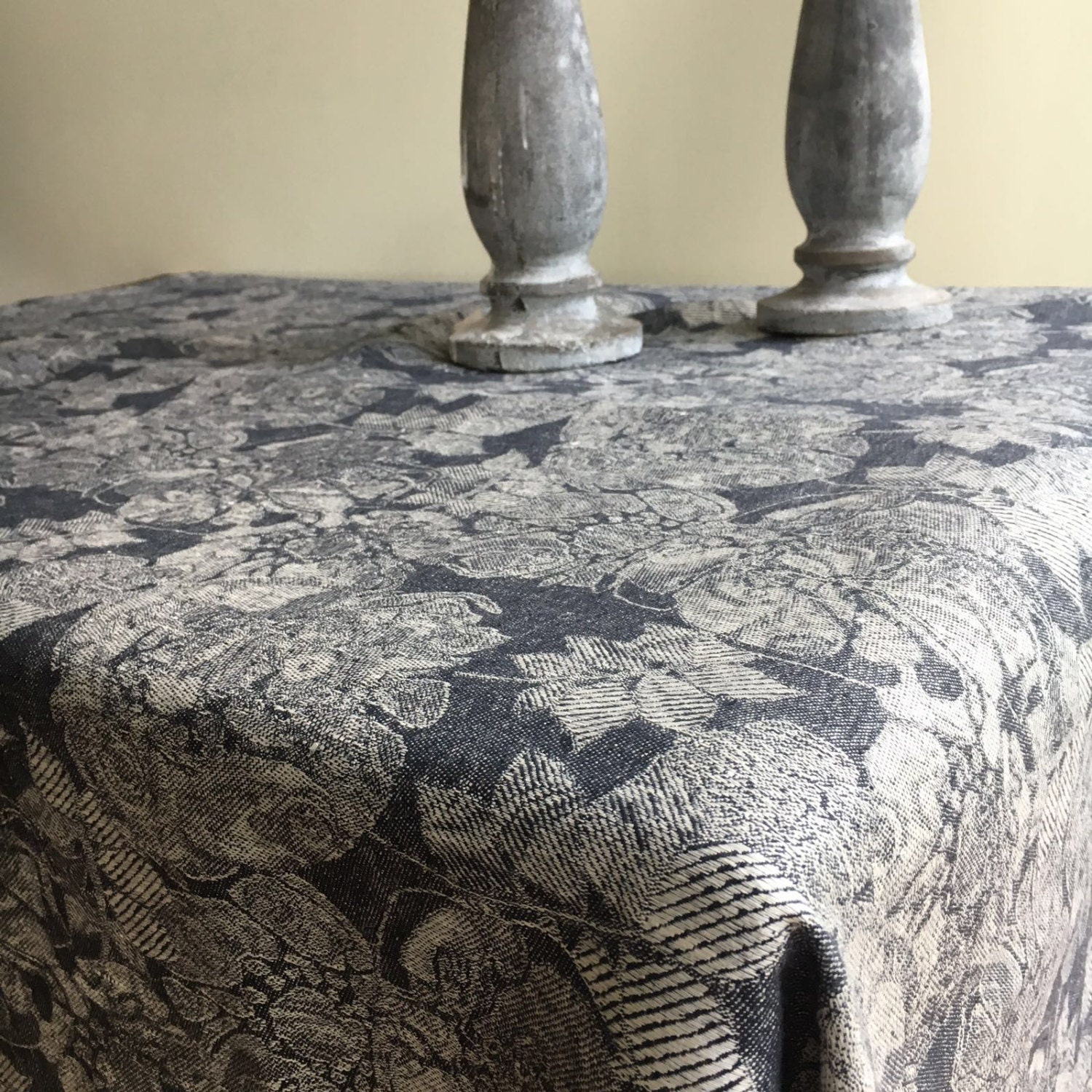 Dark Tablecloth with Frayed Edges, Linen Table Cloth, Tablecloth