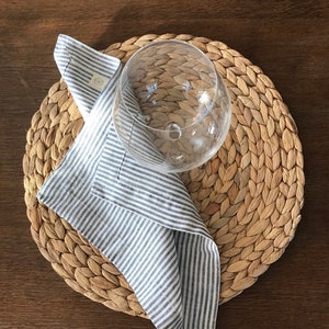 Striped Linen Napkins, Set of Six striped cloth napkins, linen napkins, cloth dining napkins, grey blue white napkins, eco friendly wedding