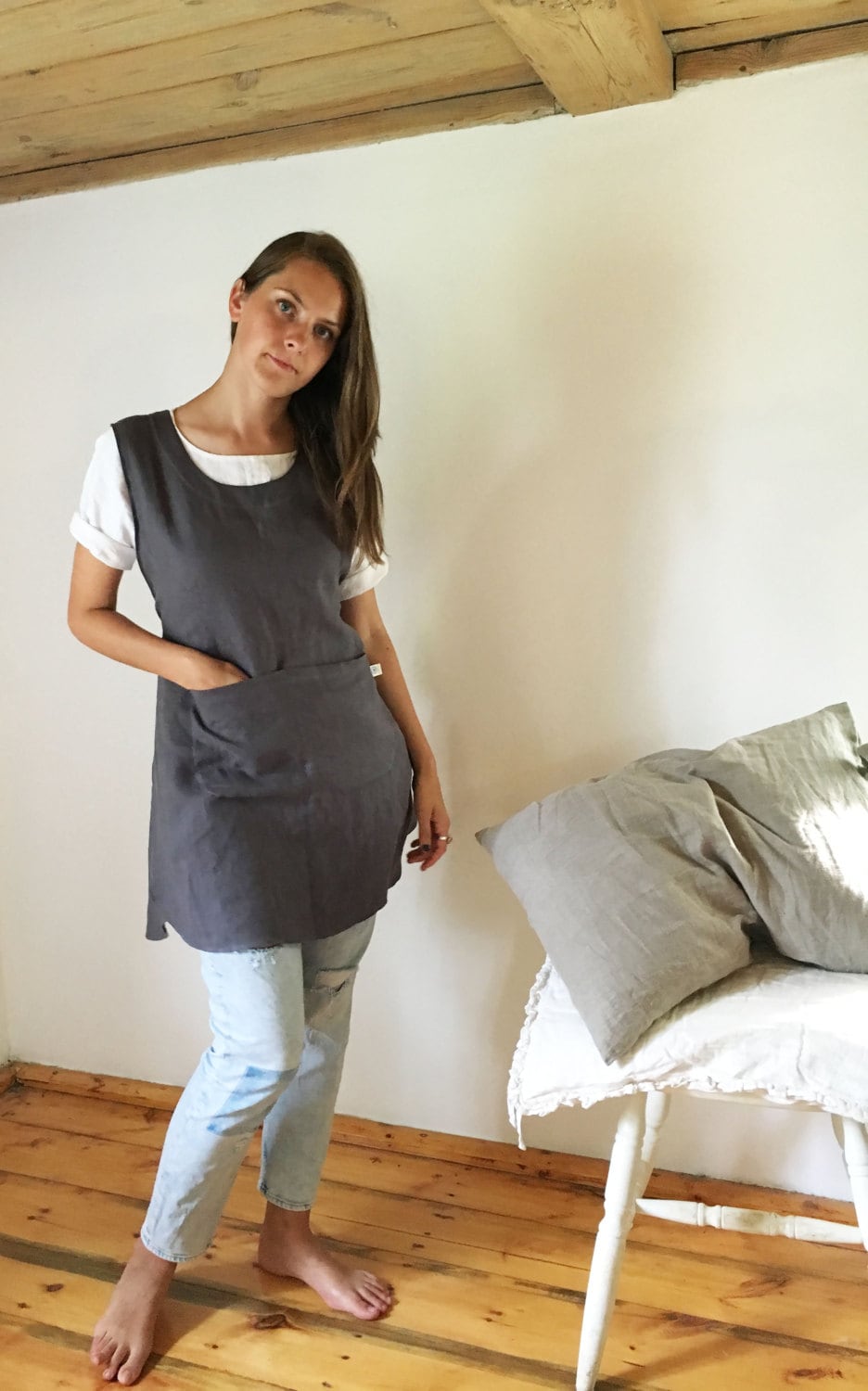 Light Pinafore Apron Dress, Linen Smock, Linen Pinafore Apron, Pinafore