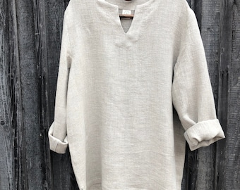 Linen Man Top, Linen Shirt Men, Mens Shirt,Dress, Long Sleeve Loose shirt, Mens clothing, Boho Beach Wedding Plus size shirt men gift