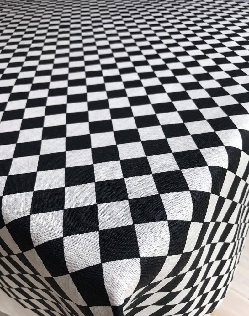 Black and White Checkered Tablecloth Linen Tablecloth Retro | Etsy