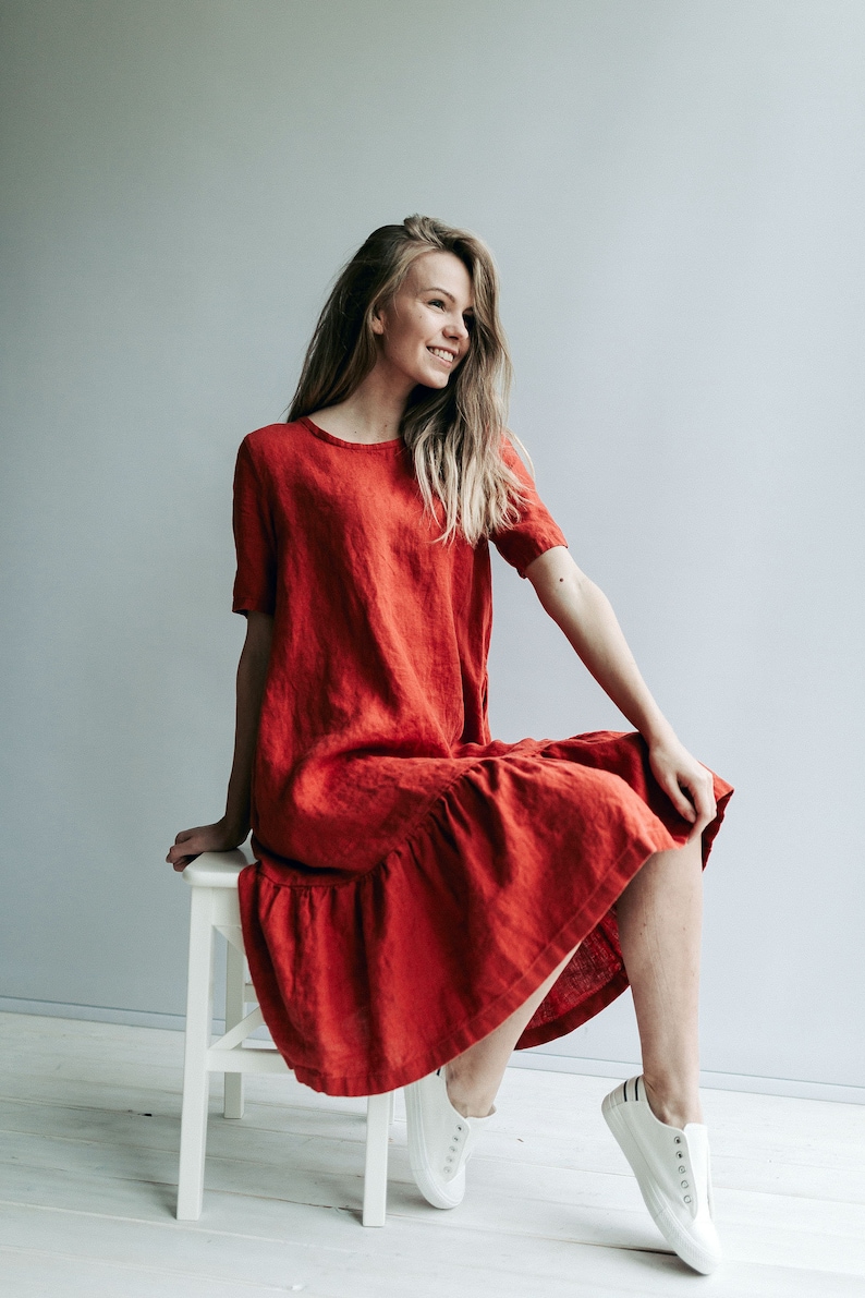 Drop Waist Dress 'Juliana' A line Dress from Linen image 1