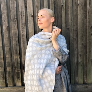 Polka Dot Scarf from Pure Linen, Light Grey White Linen Scarf, Wraps Shawl, Womens Scarf, Gift for Her, scarf black, summer scarf dot