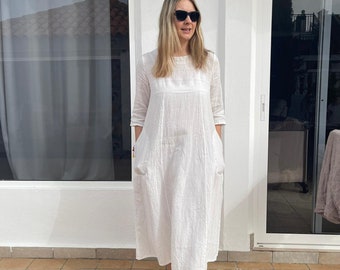 Linen Dress "Debra", Plus size Dress with Pockets, Linen Dresses for Women, Long Dress, Linen Summer Dress