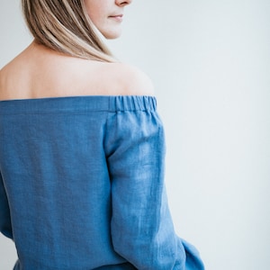 Bardot Top &#39;Florence&#39; from Linen, Linen Off the shoulder Shirt, Cold Shoulder Blouse Linen