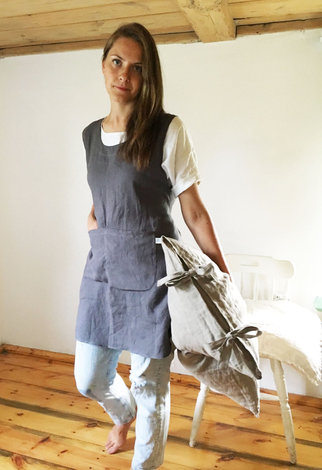 Light Pinafore Apron Dress, Linen Smock, Linen Pinafore Apron, Pinafore