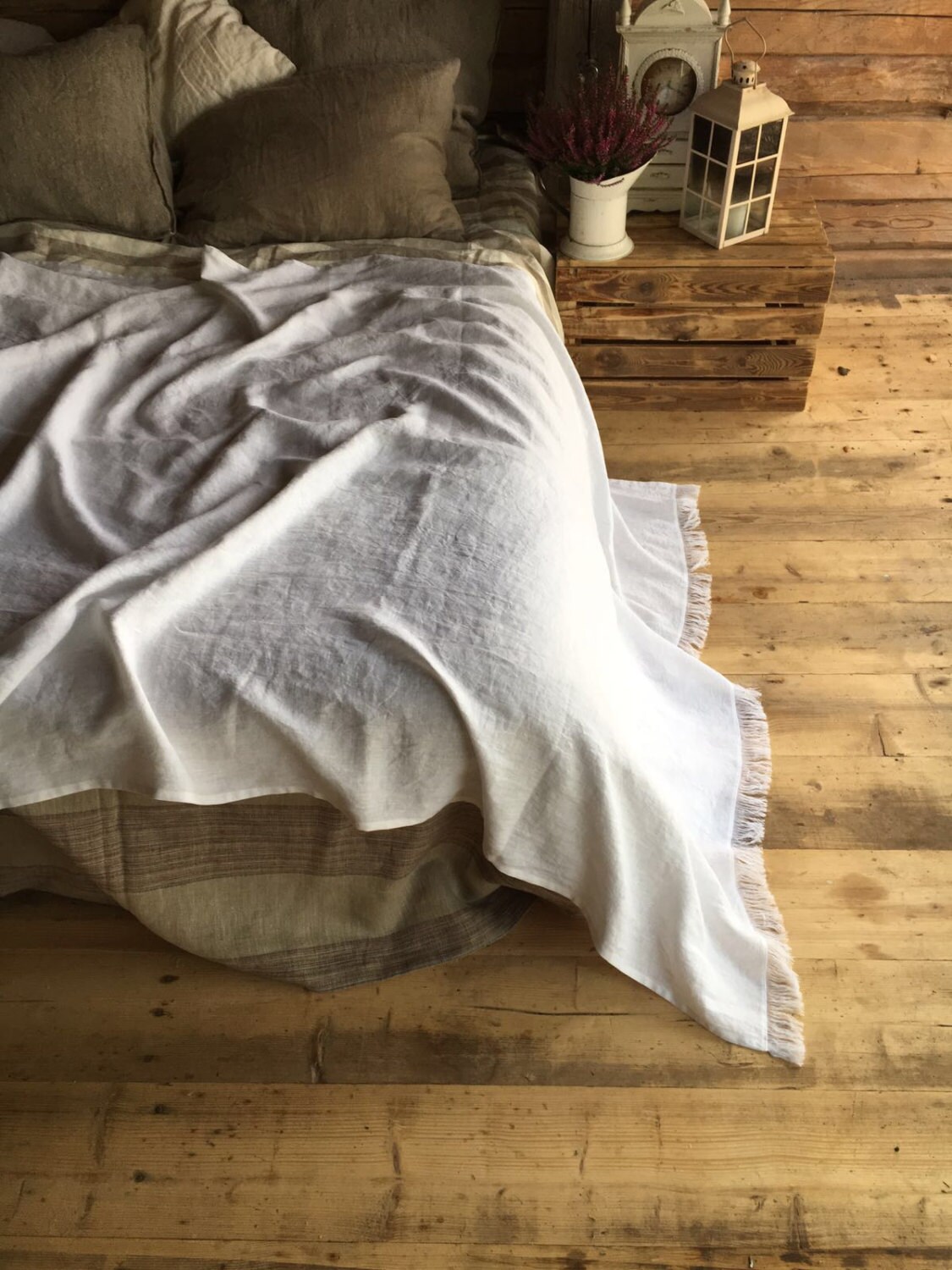 White Linen Throw, Light Blanket, Light Throw, Natural ...