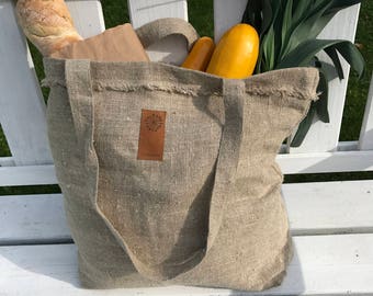 Burlap Shopping Bag, Rustic Linen Tote Bag, Natural Linen Canvas Tote Bag, Linen Handbag, Fabric Handbag, Shoulder bag, Grey Brown Handbag