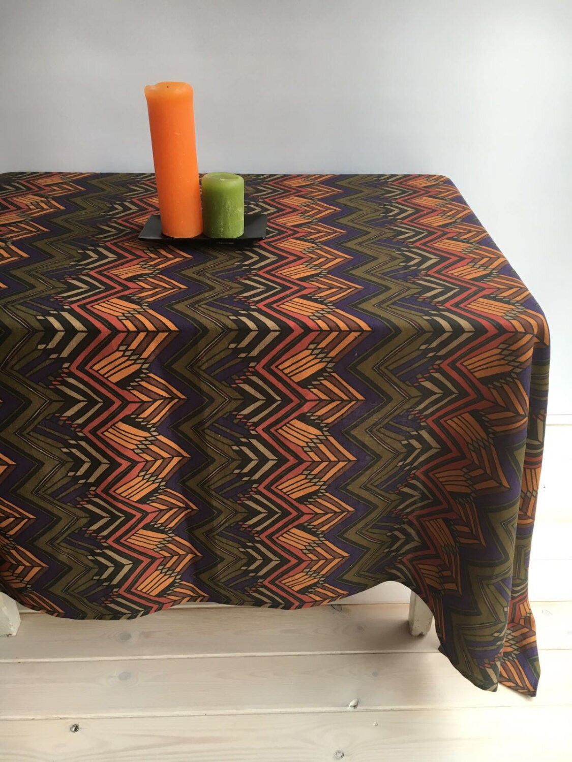 Vintage Inspired Tablecloth, Retro Linen Table Cloth, Autumn Tablecloth