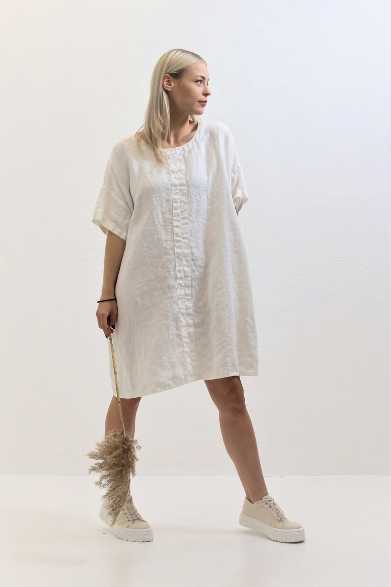 Loose Linen Tunic Dress with Short Sleeves, Linen Tunic for Women, Plus size tunic, Tunic tops, Linen tunic, tunic shirt, Women's Tunic image 6