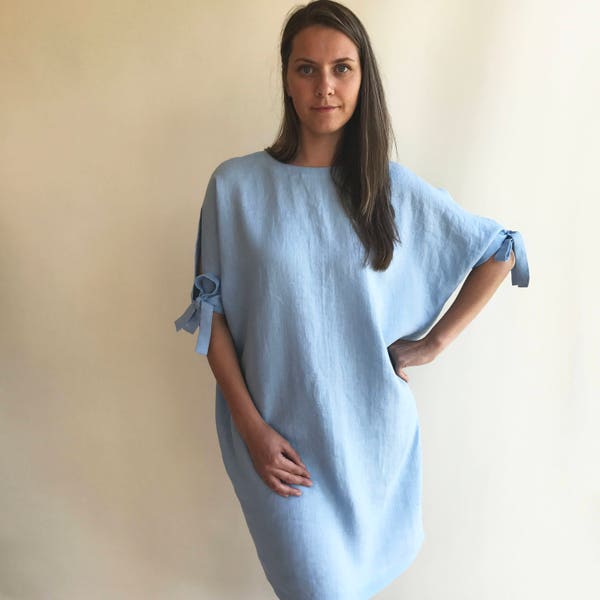 Loose linen dress, elegant linen dress, linen dresses for women, linen dress woman, short batwing dress, midi dress, plus size dress linen