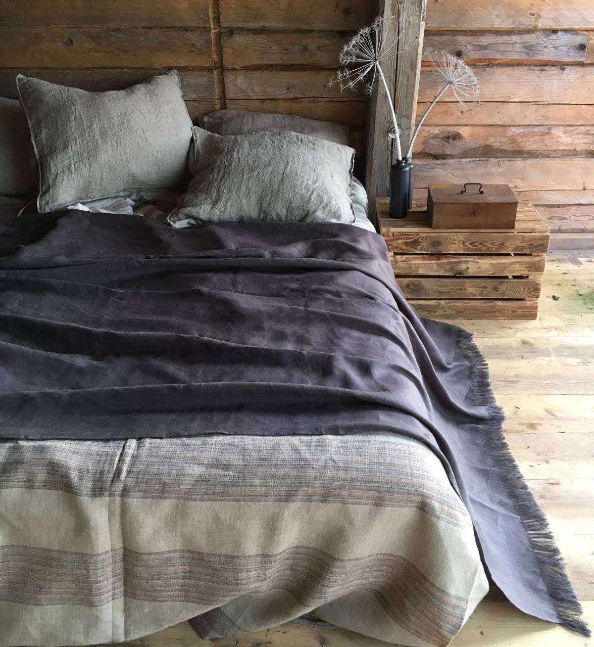 Dark Grey Linen Throw, Light Linen Blanket, Light Throw Charcoal Grey