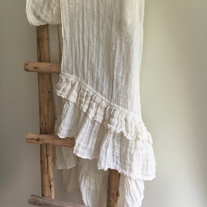 White Wrap Shawl With Ruffle, Linen Scarf With Ruffle, Wraps Shawl, Womens Shawl, Linen Shawl, Extra long linen scarf, Wedding cover, creamy