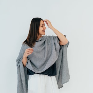 Linen Wrap Poncho, Classic Shawl, Wrap Shawl, Brown Wrap, Wrap Cape, Womens Poncho, Plaid Cape