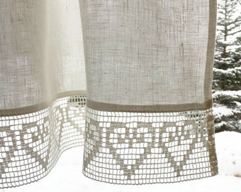 White Linen Curtain, Linen Valance, Linen Kitchen Curtain, Linen Bathroom Curtain, White curtain with lace, White linen curtains kitchen