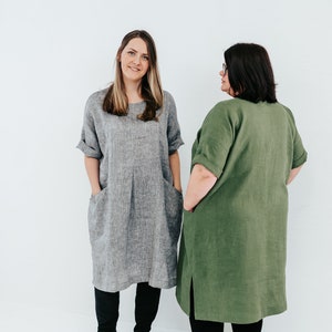 Robe en lin oversize, robe en lin pour femme, tenues d'intérieur en lin, robe à manches courtes, vêtements grande taille, robe tunique en lin avec poches image 3