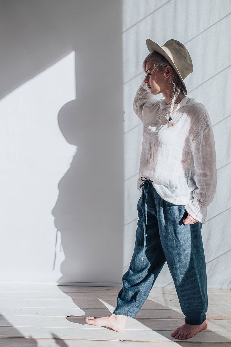 Loose Linen Pants Linen Yoga Pants Linen Trousers Baggy Etsy