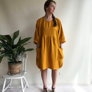 Linen Dress for Women, Dress with Sleeves, Womens Dress, Plus Size Tunic Dress, Loose Dress, Linen Dress Plus size Linen Dress Woman image 3