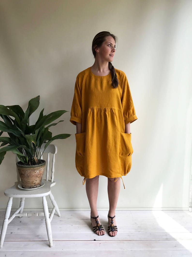 Linen Dress for Women, Dress with Sleeves, Womens Dress, Plus Size Tunic Dress, Loose Dress, Linen Dress Plus size Linen Dress Woman image 3