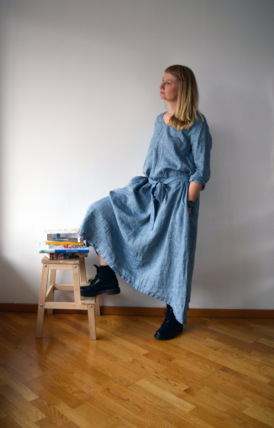 Linen Maxi Dress with Long Sleeves Blue dress Linen Dress | Etsy