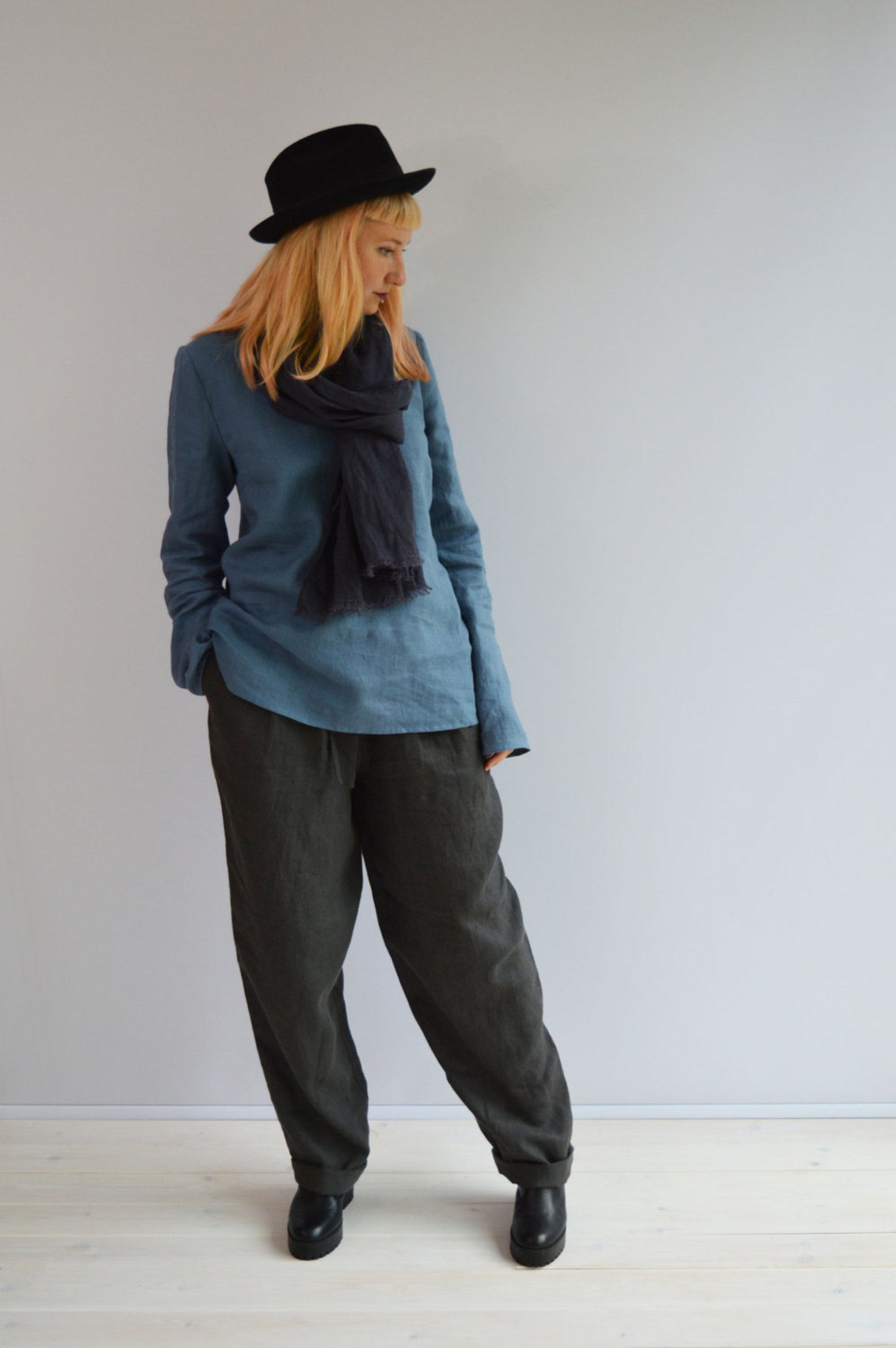Tie Front Linen Top, Long Sleeve Linen Blouse main image 1
