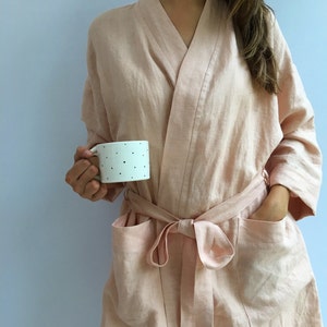 Linen robe, soft kimono robe, robe coverup, robe for bride, linen bath robe, linen night gown, morning dress, linen sleep wear, women robe