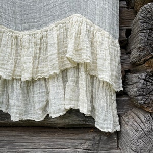 Ruffled Linen Gauze Curtain Panel, Off White Rustic Gauze Linen Window Curtains, Linen Drapes, Linen Curtains, Boho Curtains with Ruffle