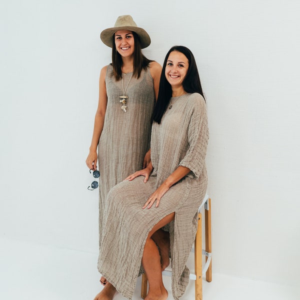 Linen Gauze Women Dress, Cover Up, Tunic Dress, Gauze Linen Beach Dress, Natural Linen Dress