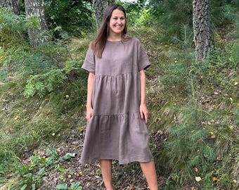 Linen Tunic Dress 'Florence' with Ruffles