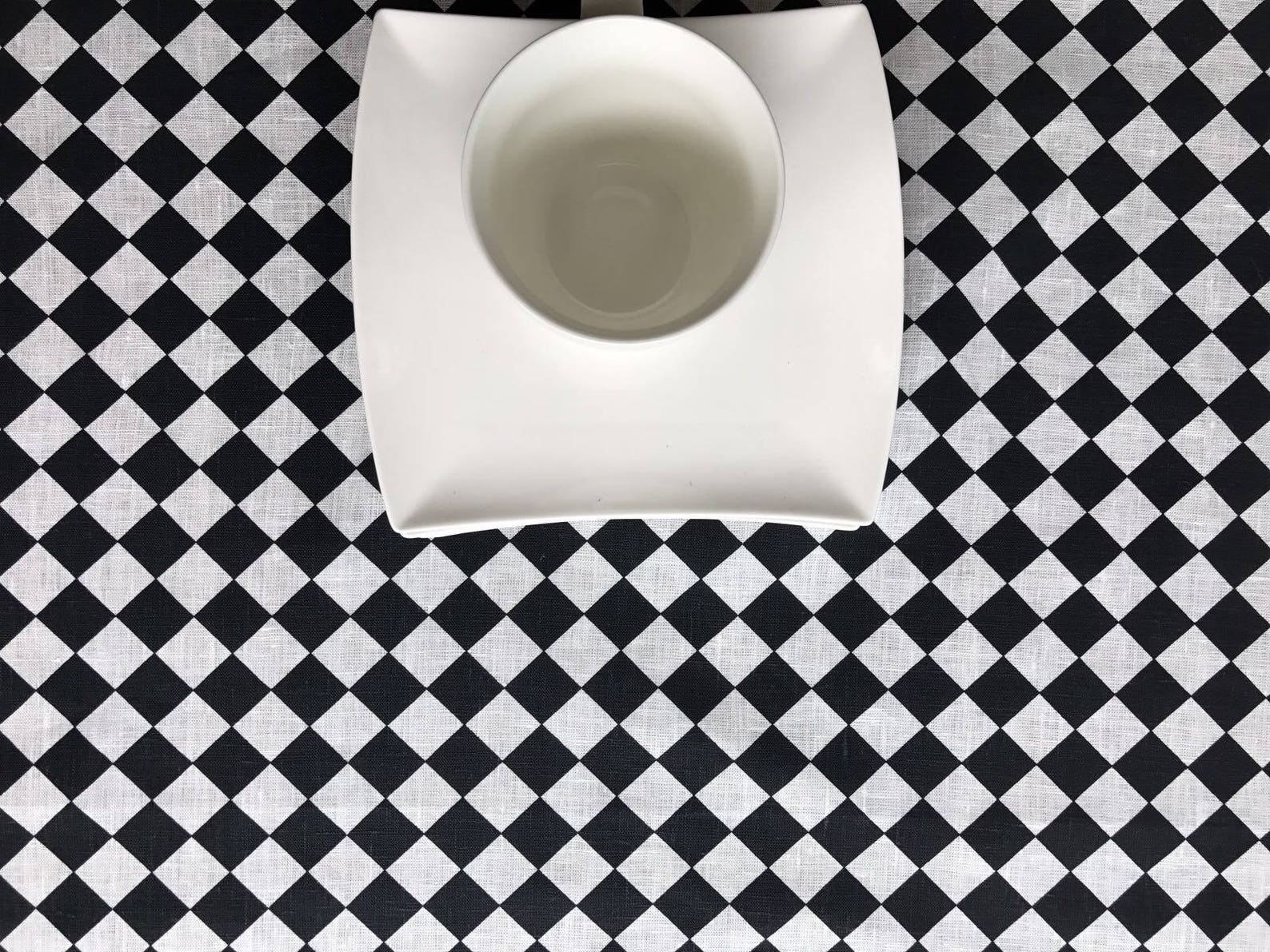 Black and White Checkered Tablecloth Linen Tablecloth Retro | Etsy