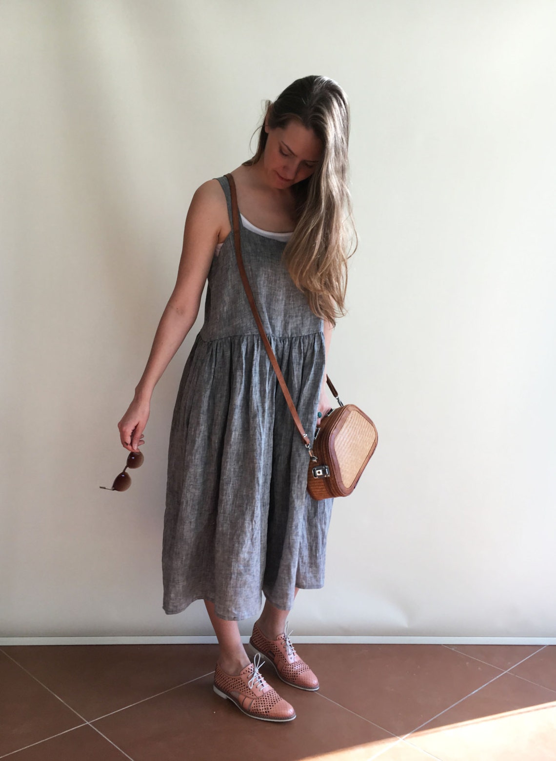 Linen Dress Pinafore Dress Sleeveless Maxi Dress Pinafore Etsy