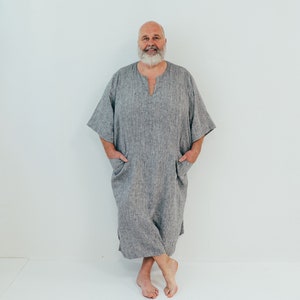 Linen Mens Kaftan "Douglas", mens robe linen, mens linen kaftan, men caftan, plus size robe, men's kaftan, plus size caftan, men gift pyjama image 4