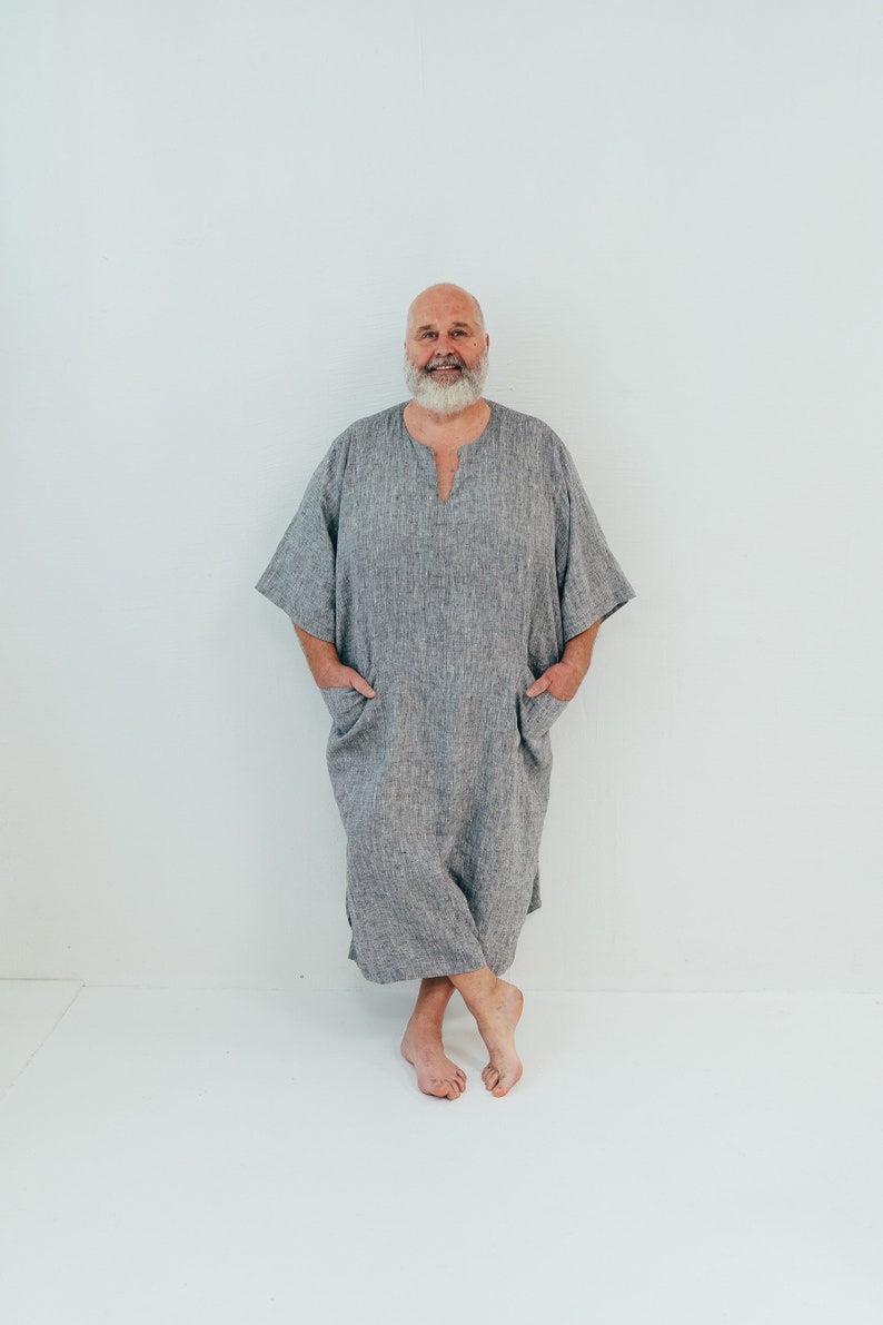 Linen Mens Kaftan "Douglas", mens robe linen, mens linen kaftan, men caftan, plus size robe, men's kaftan, plus size caftan, men gift pyjama image 4