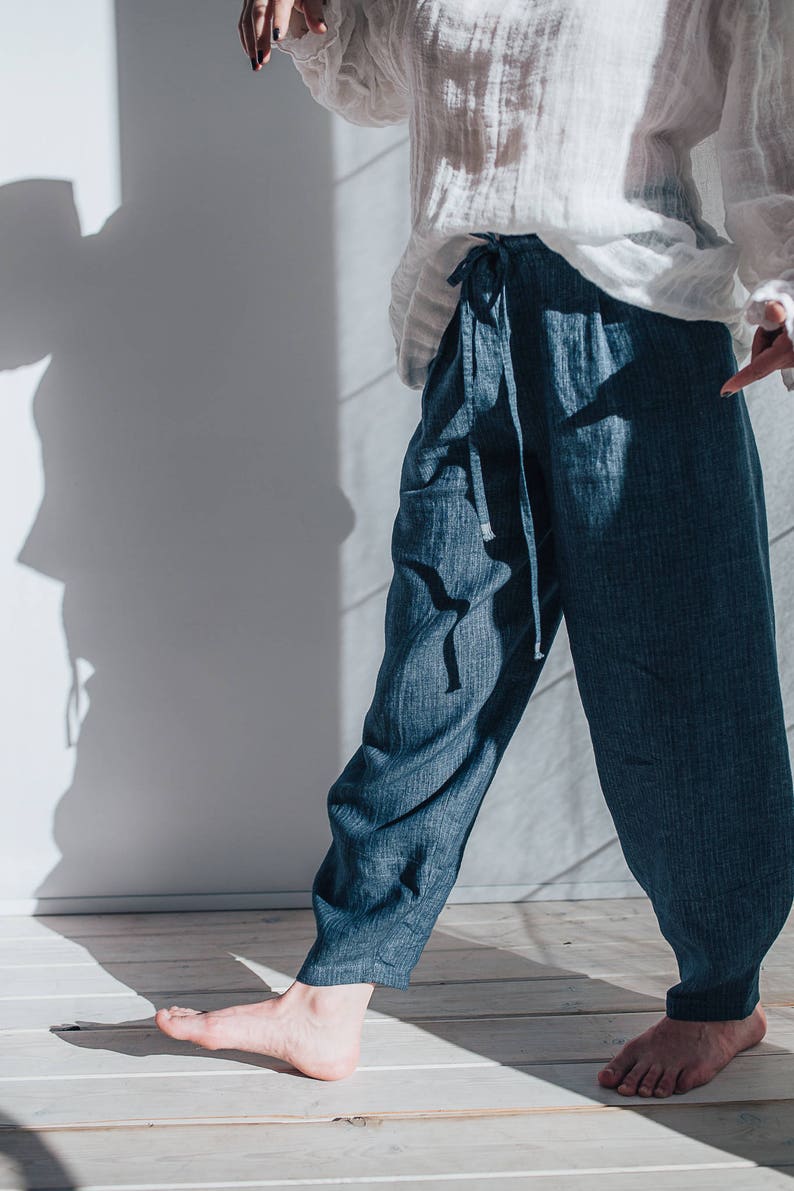 Loose Linen Pants Linen Yoga Pants Linen Trousers Baggy Etsy