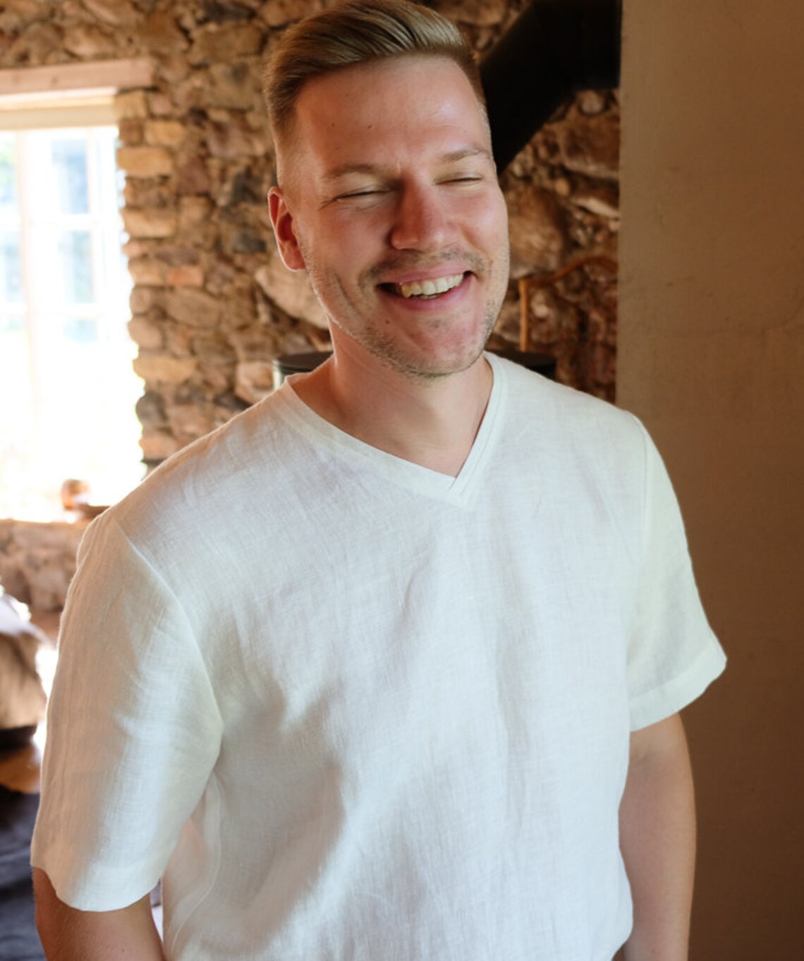 Mens Linen T-shirt With Short Sleeves Linen V-neck Shirt Men - Etsy