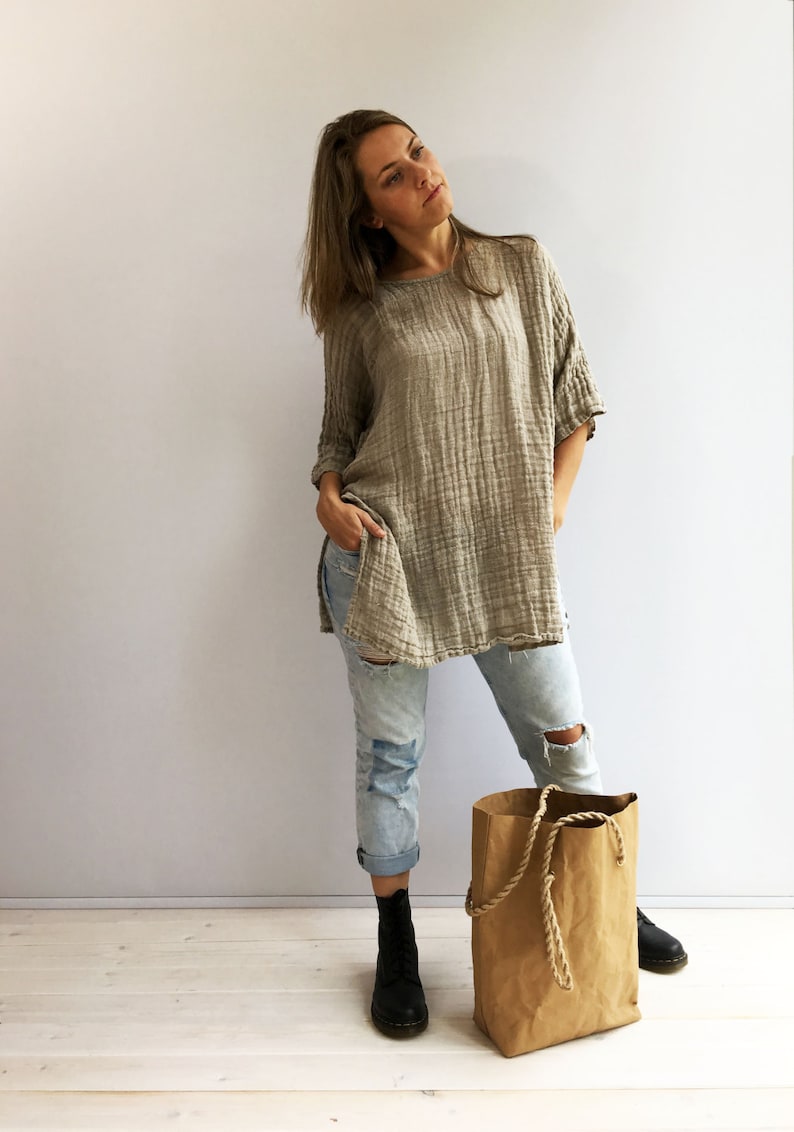 taupe linen top