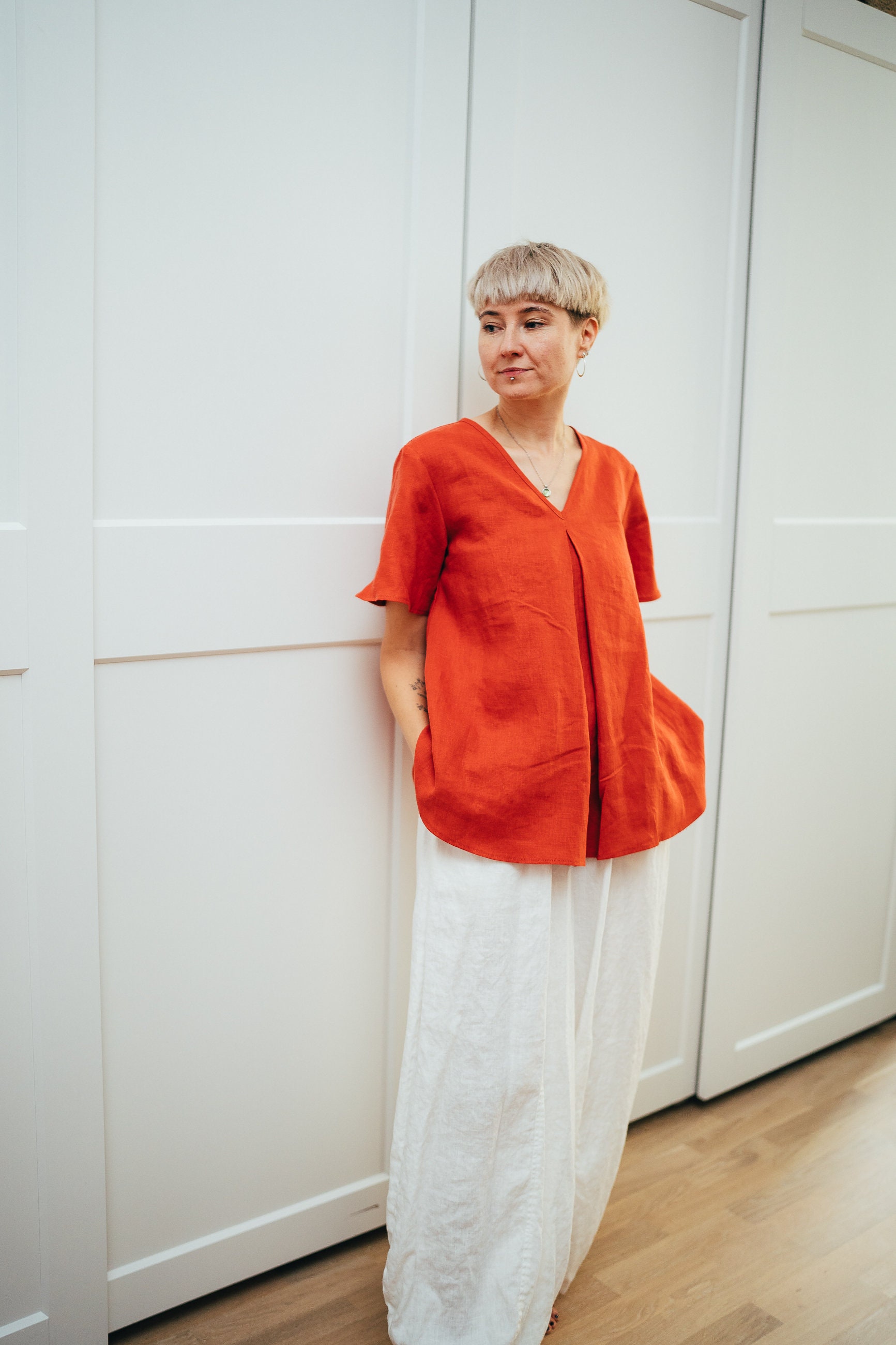 Linen Top for Women With Cape Sleeves, Linen Top for Women, V Neck Top ...