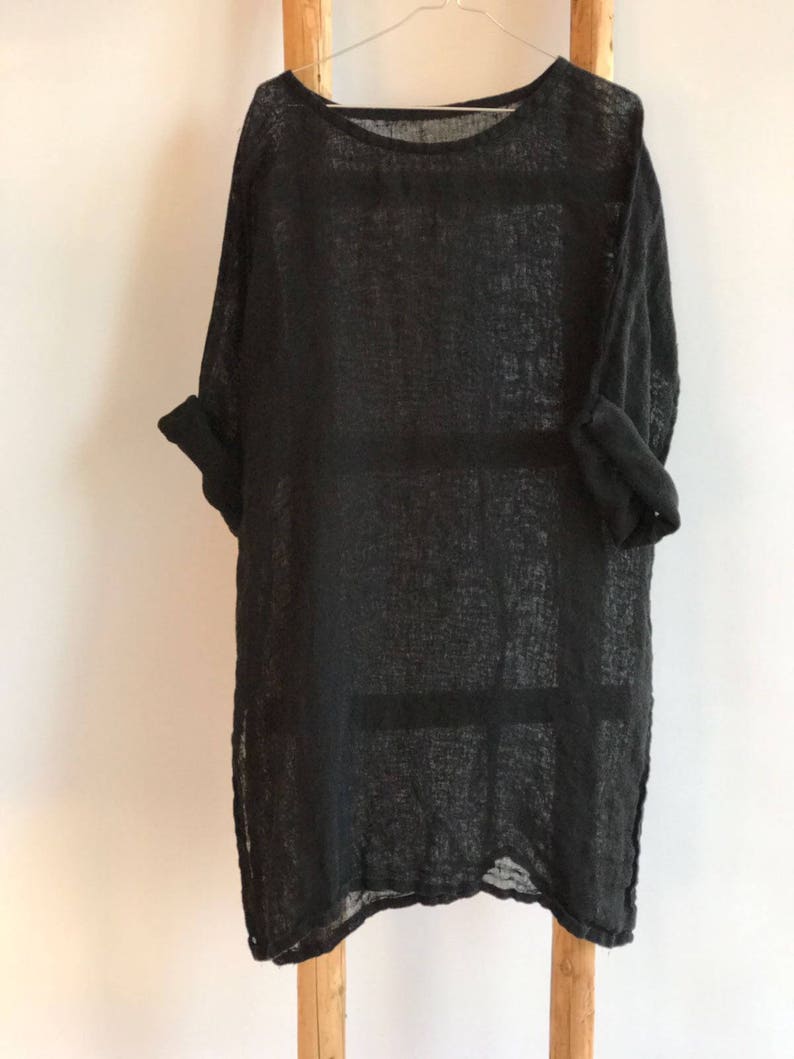 Black Gauze Linen Tunic Loose Linen Tunic Top Gauzy - Etsy UK