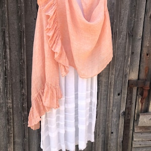 Gauze Linen Scarf With Ruffle, Wraps Shawl, Womens Shawl, Linen Shawl,Pure linen wraps shawl,  shawl with ruffle
