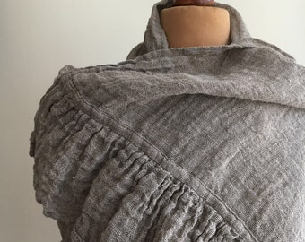 Linen Scarf With Ruffle, Wraps Shawl, Womens Shawl, Linen Shawl, Extra long scarf, Pure linen wraps shawl, Rustic scarf, shawl with ruffle