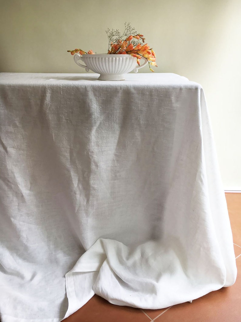 White Linen Table Cloth, Pure White Linen, Tablecloth Rectangle, Tablecloth Square Pure White Tablecloth linen Tablecloth Creamy White linen image 2