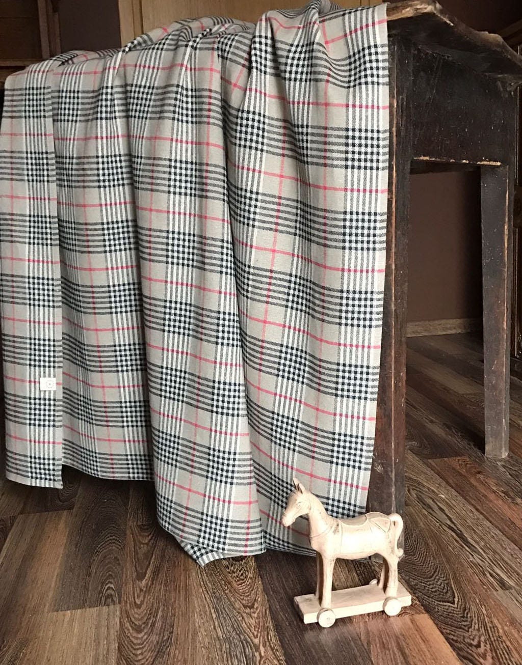 Checkered Tablecloth, Tartan Tablecloth, Natural Linen Table cloth