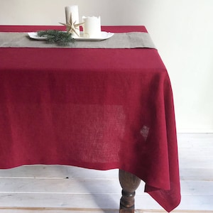 Maroon Red Linen Table Cloth, Christmas Linen Tablecloth Rectangle, Tablecloth Square, Tablecloth linen, Custom Tablecloth, Red Tablecloth