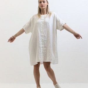 Loose Linen Tunic Dress with Short Sleeves, Linen Tunic for Women, Plus size tunic, Tunic tops, Linen tunic, tunic shirt, Women's Tunic image 4