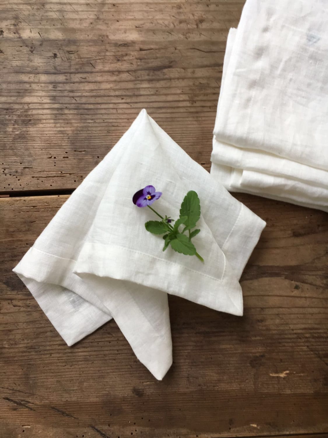 Serviettes en Lin Blanc, Ensemble de Serviettes Six, Table Tissu, à Manger Blanches Douces Rayées, M