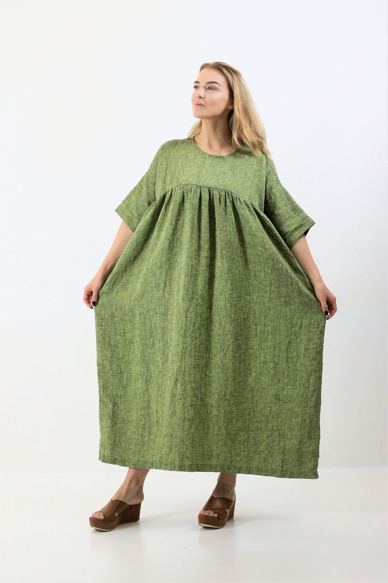Linen Dress REBECCA, Plus size Dress,Long Linen Dress, Linen Summer Dress with Pockets, Linen Comfortable Dress image 4