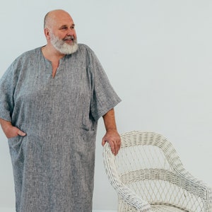 Linen Mens Kaftan "Douglas", mens robe linen, mens linen kaftan, men caftan, plus size robe, men's kaftan, plus size caftan, men gift pyjama image 6