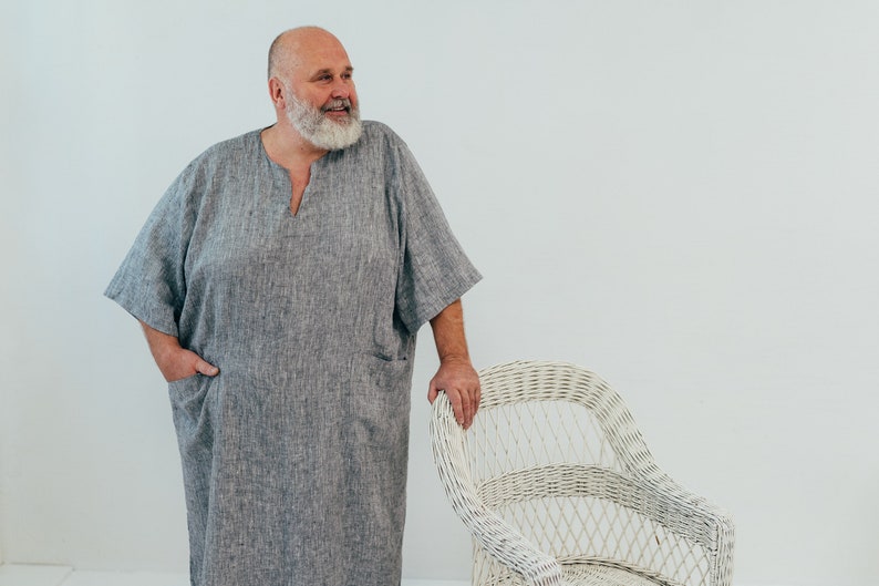 Linen Mens Kaftan "Douglas", mens robe linen, mens linen kaftan, men caftan, plus size robe, men's kaftan, plus size caftan, men gift pyjama image 6