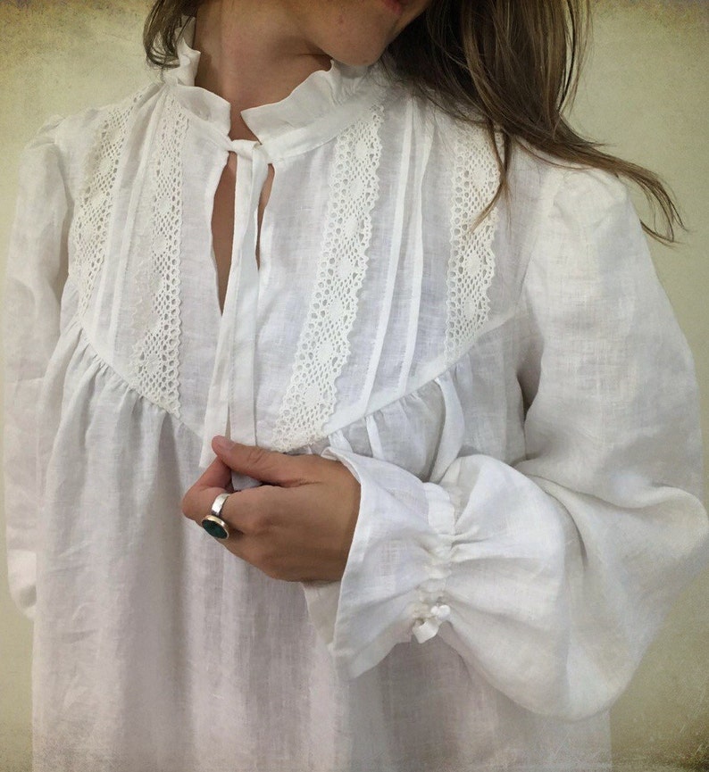 morning dress soft robe robe for bride Handmade Victorian nightgown with lace Linen nightgown nightgown womens kaftan gift for her